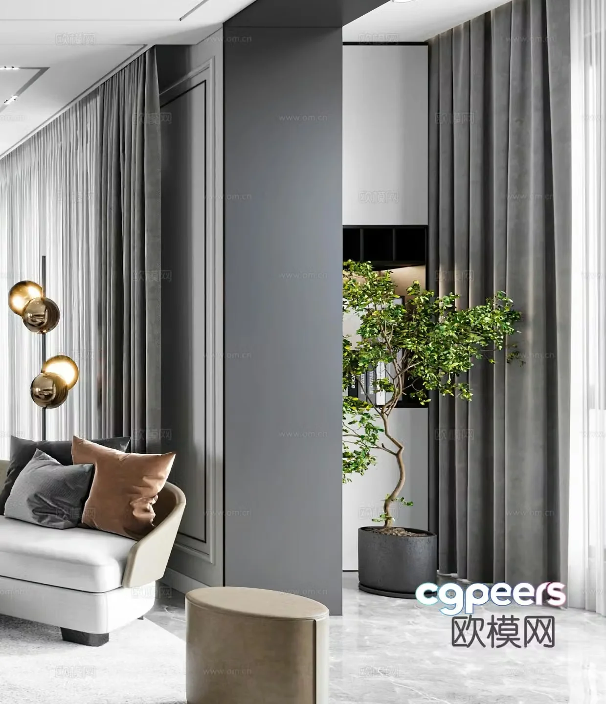 Modern potted plants bonsai light luxury floor lamp Italian bonsai simple black white and gray 3D model