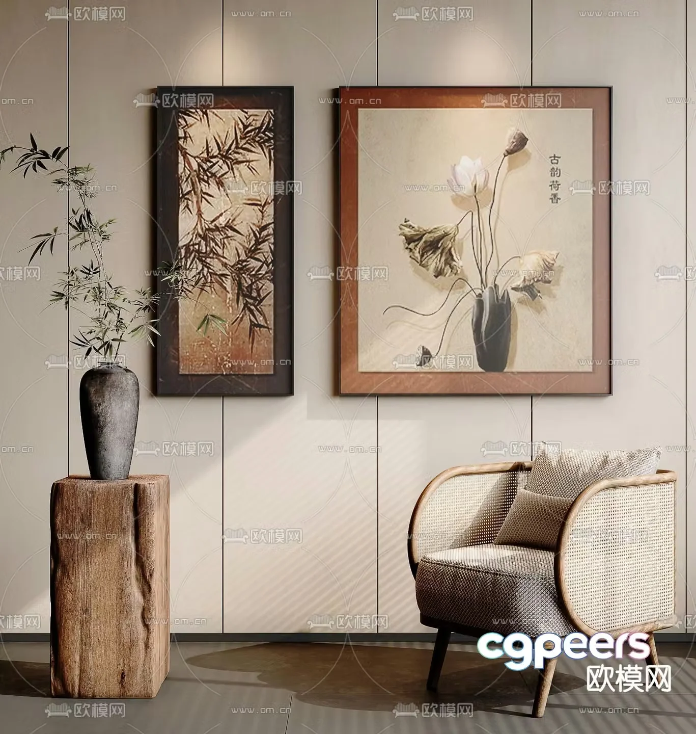 New Chinese style decorative painting plant painting art painting 3d model
