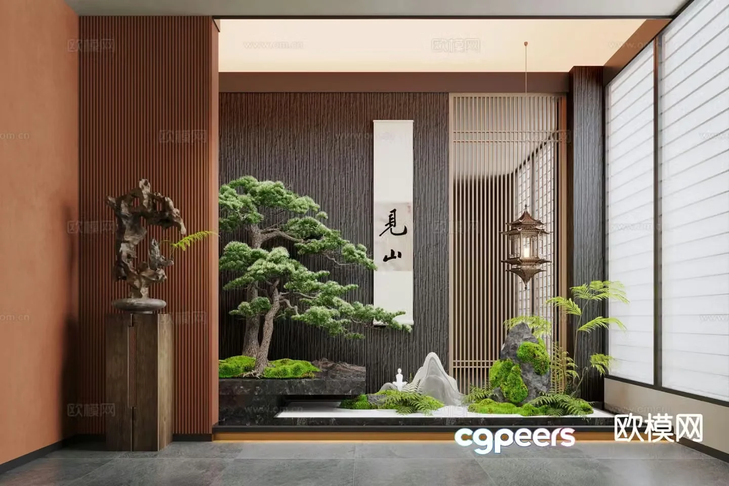 New Chinese style moss landscape landscape sketch indoor landscaping 3d model