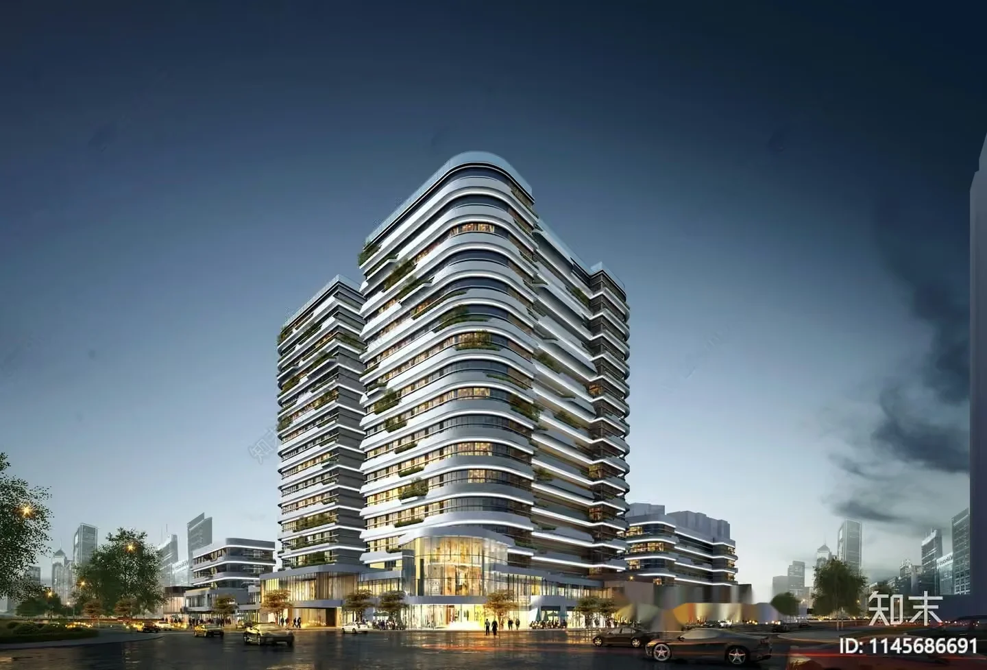 The Main Subject Is A Tall Modern Building 3D Model – 6341 – VRAY Render