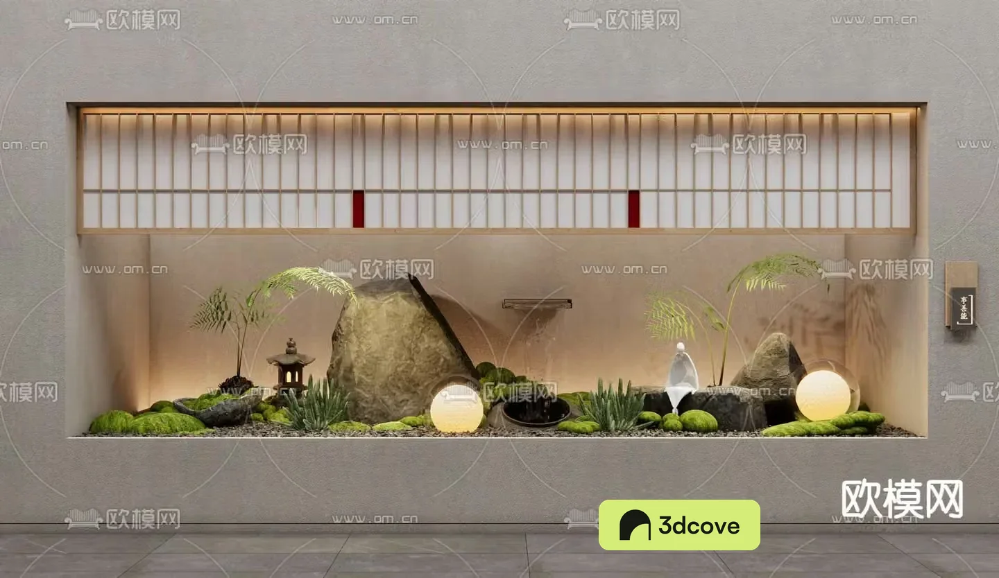 Landscape sketches plant landscaping Zen sculpture