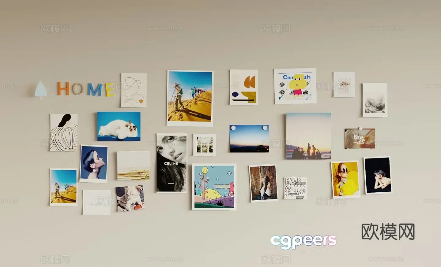Modern photo wall note wall decorative painting 3D model