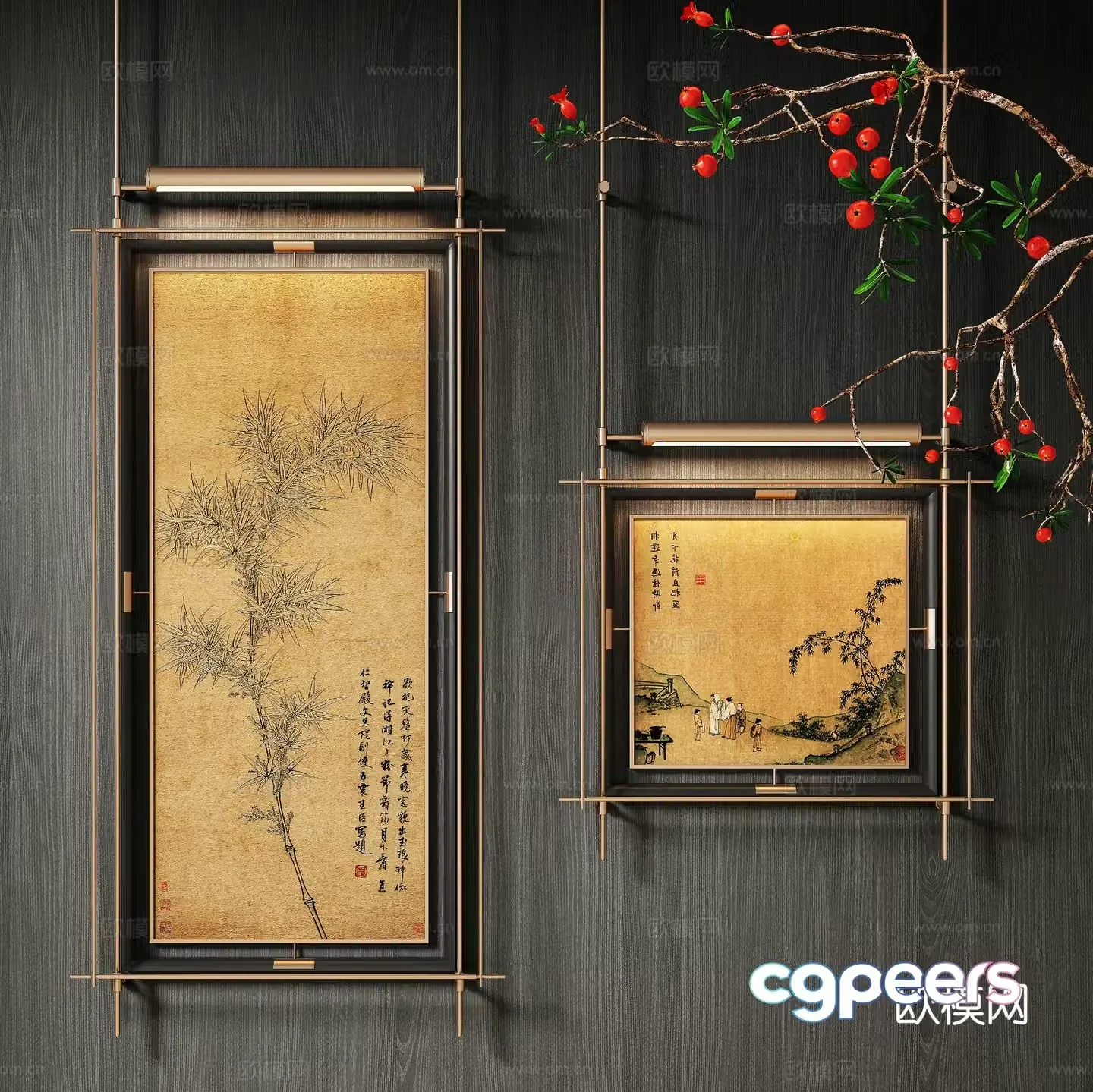 New Chinese style ink painting decorative painting 3D model