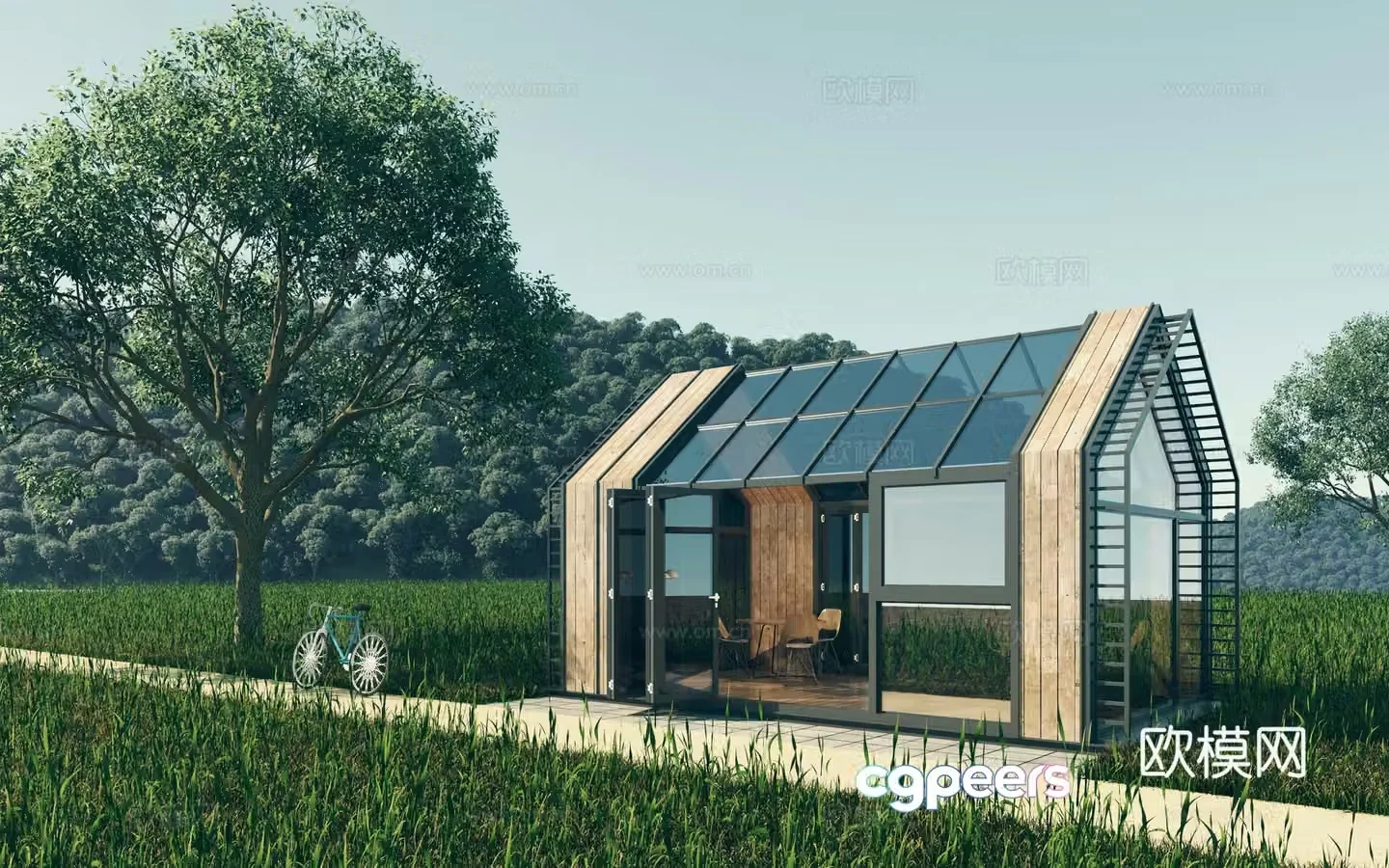 Modern field coffee house sun room 3d model