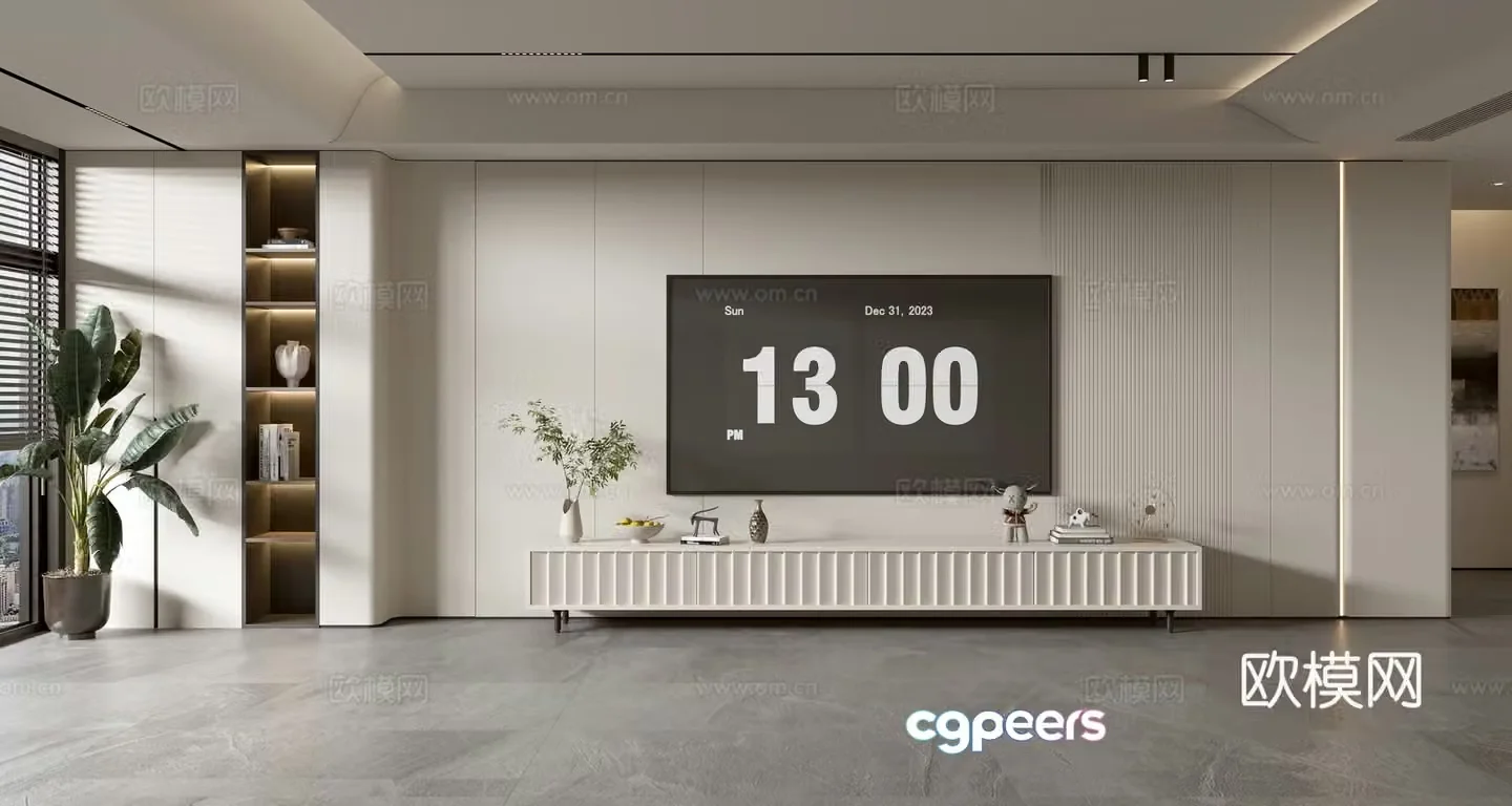 Modern minimalist TV cabinet TV background wall 3d model
