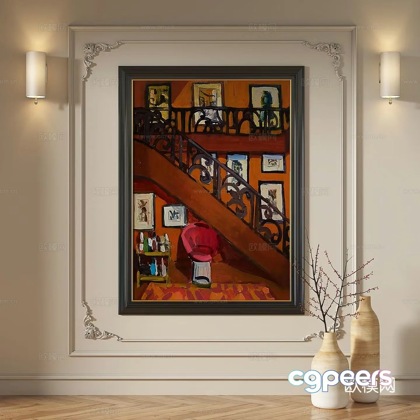 French modern simple abstract retro medieval light luxury decorative painting 3d model