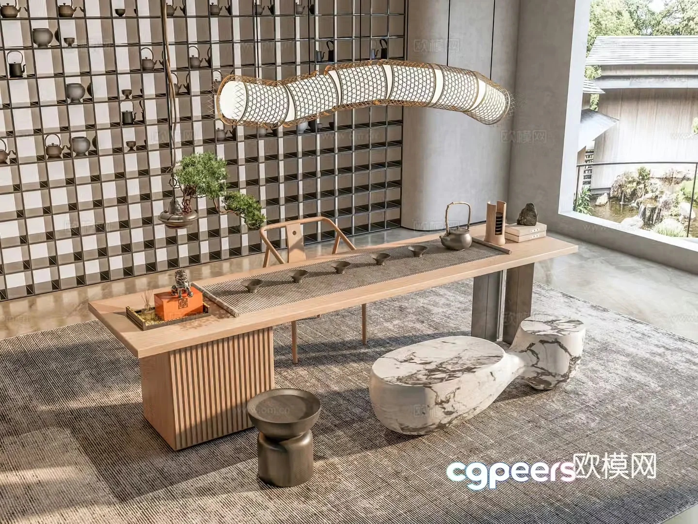 Club tea room Office tea room Villa tea room Tea room Tea room Cabinet Tea table and chair combination 3D model