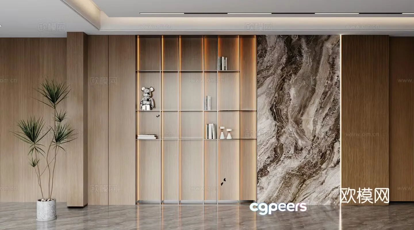Modern sofa background wall hard bag background wall wood veneer background wall sofa background wall 3d model