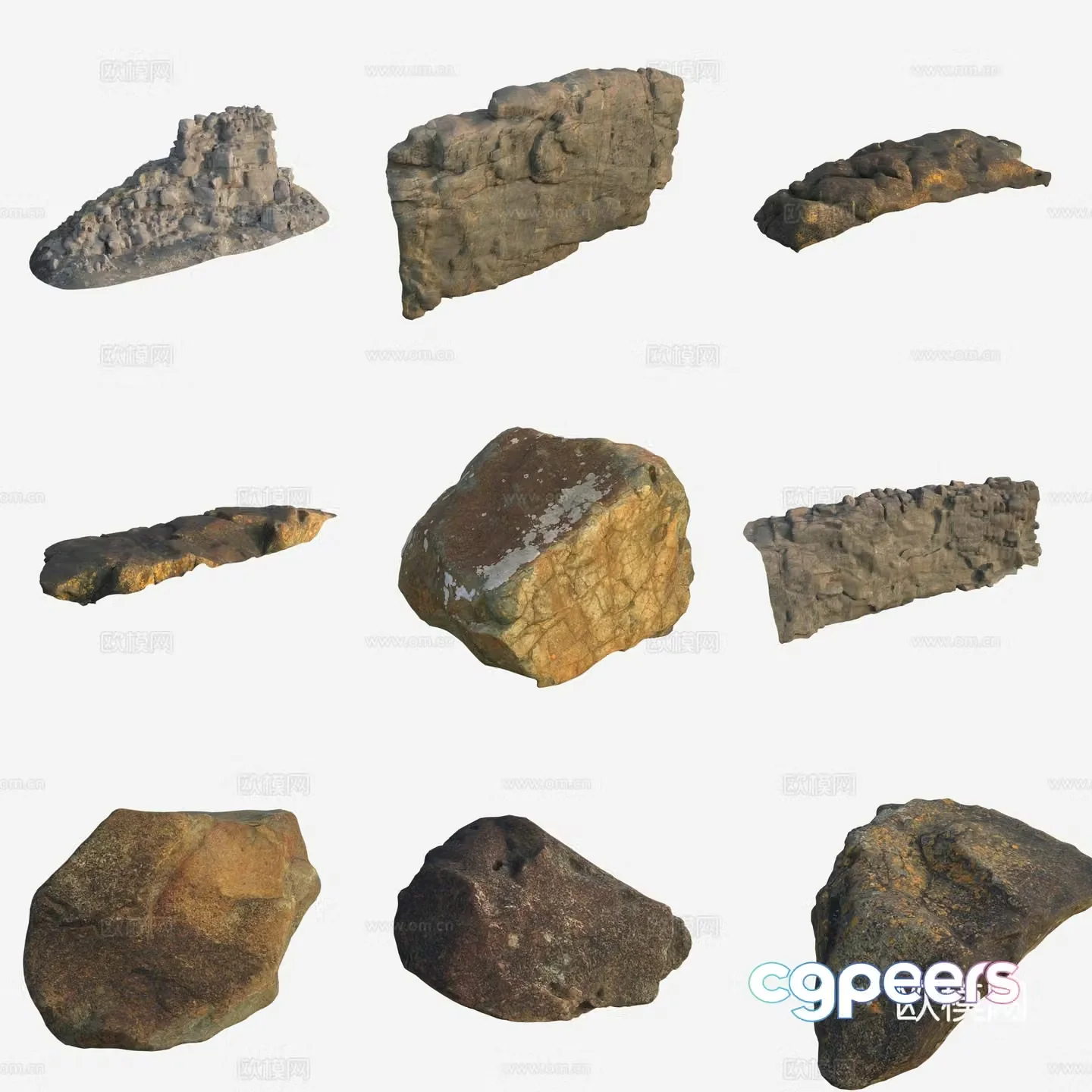 Moss Rock Volcanic Stone Large Stone Stack 3D Model