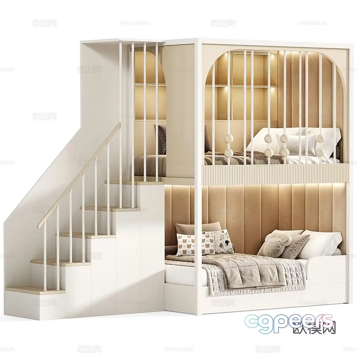 Modern children getting on and off the bed 3d model