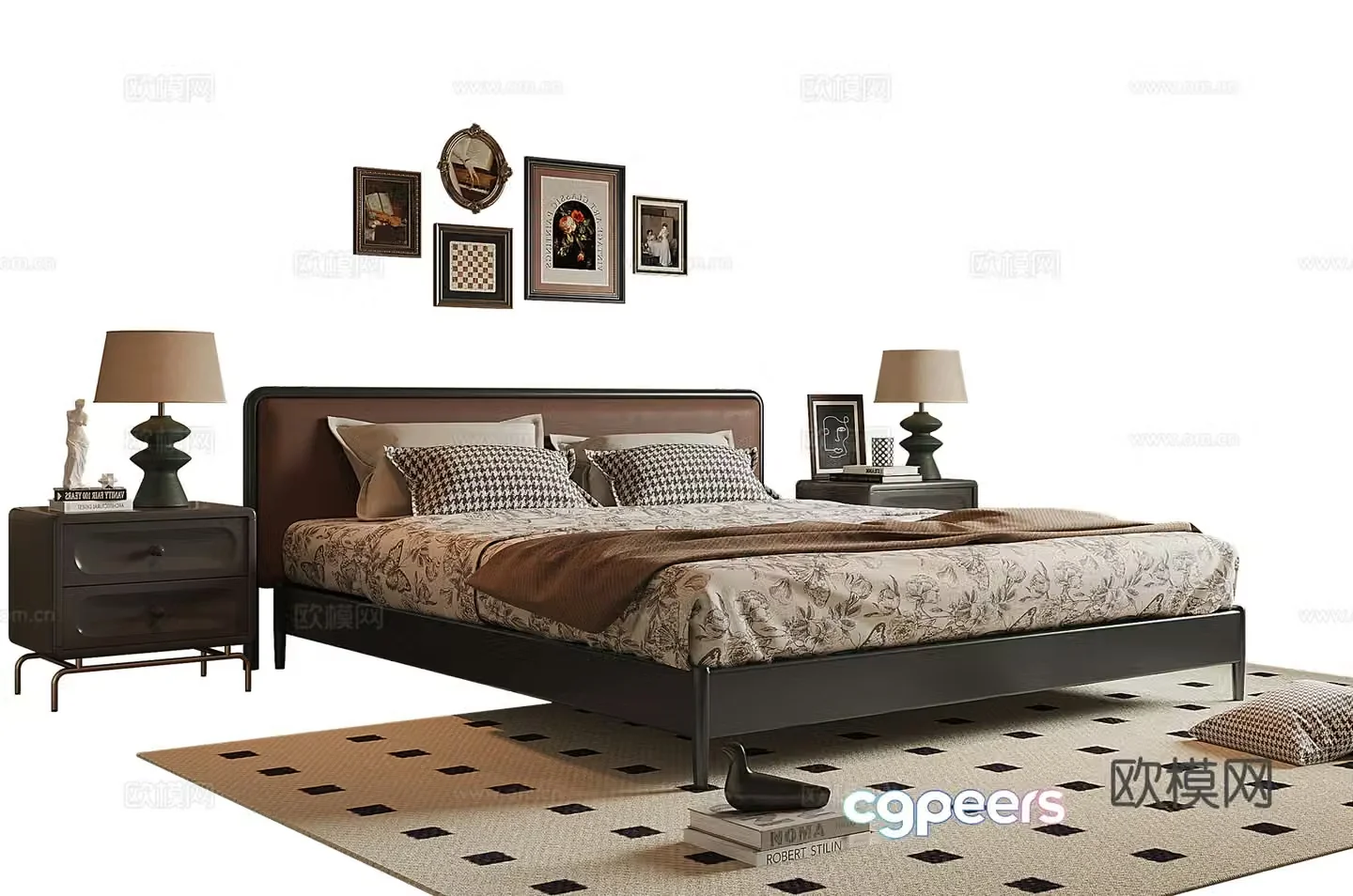 French medieval style double bed 3D model