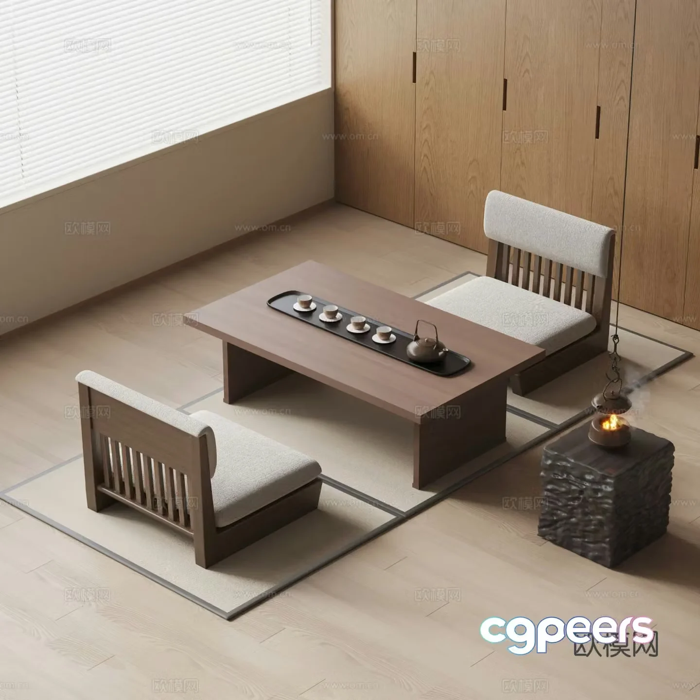 Japanese tea table tatami tea table 3d model