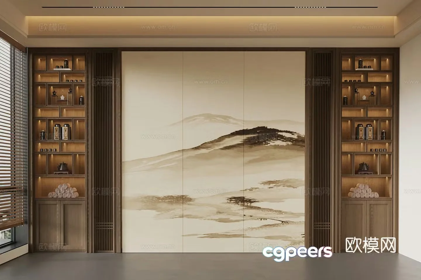 Background wall New Chinese style background wall Tea room background wall Desk background wall 3d model