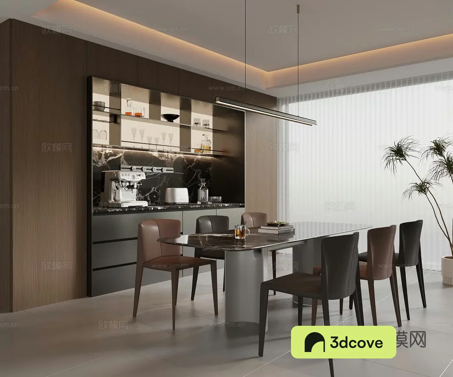 Modern Italian restaurant dining table and chair Italian wine cabinet