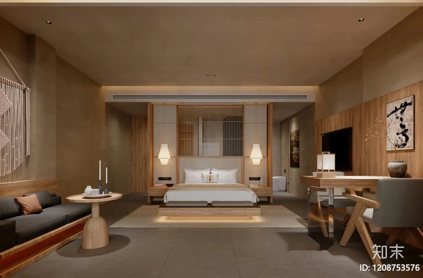 Modern Japanese-Inspired Bedroom 3D Model – 19135 – VRAY Render