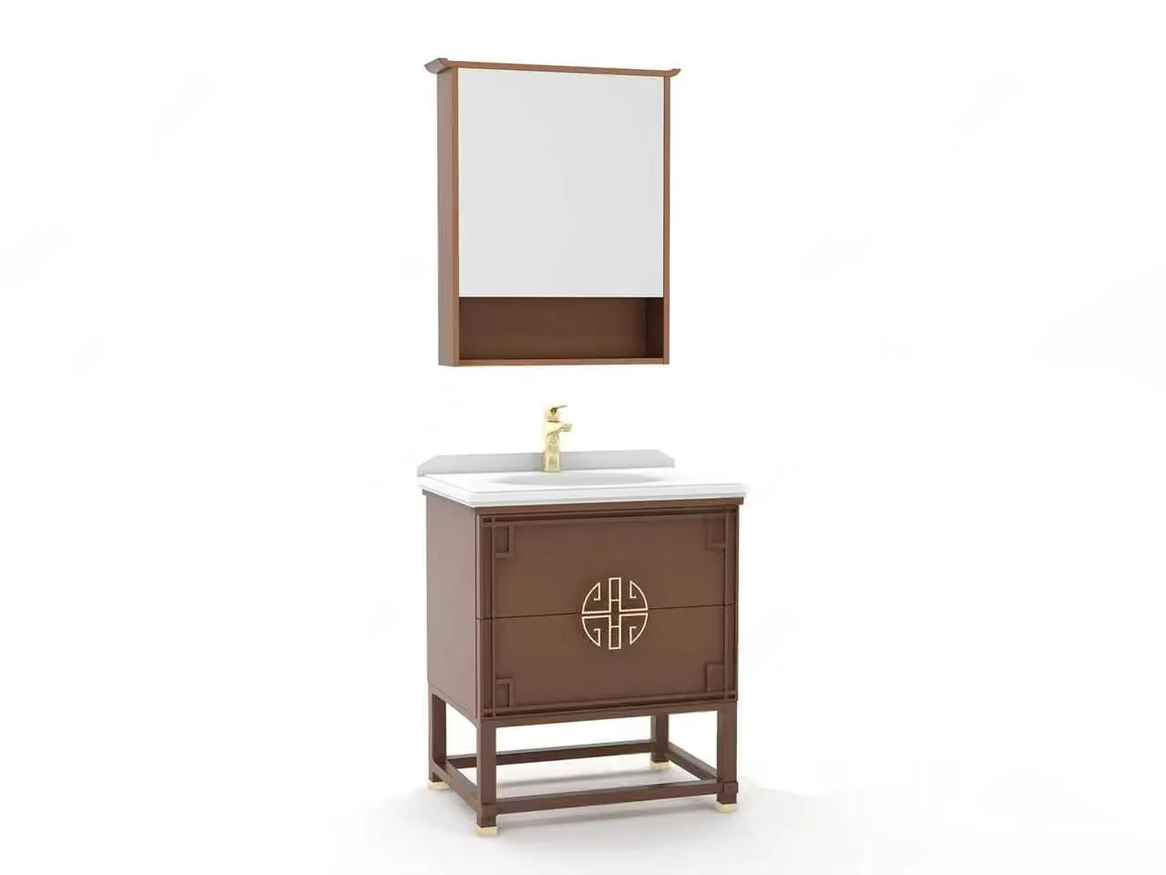 A Brown And White Bathroom Vanity 3D Model – 16799 – VRAY Render