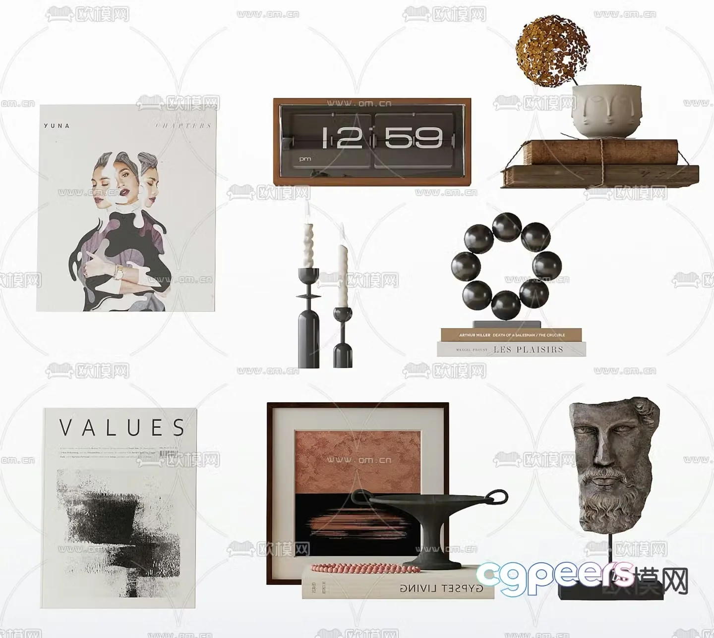 Middle style decoration ornaments book candlestick 3d model