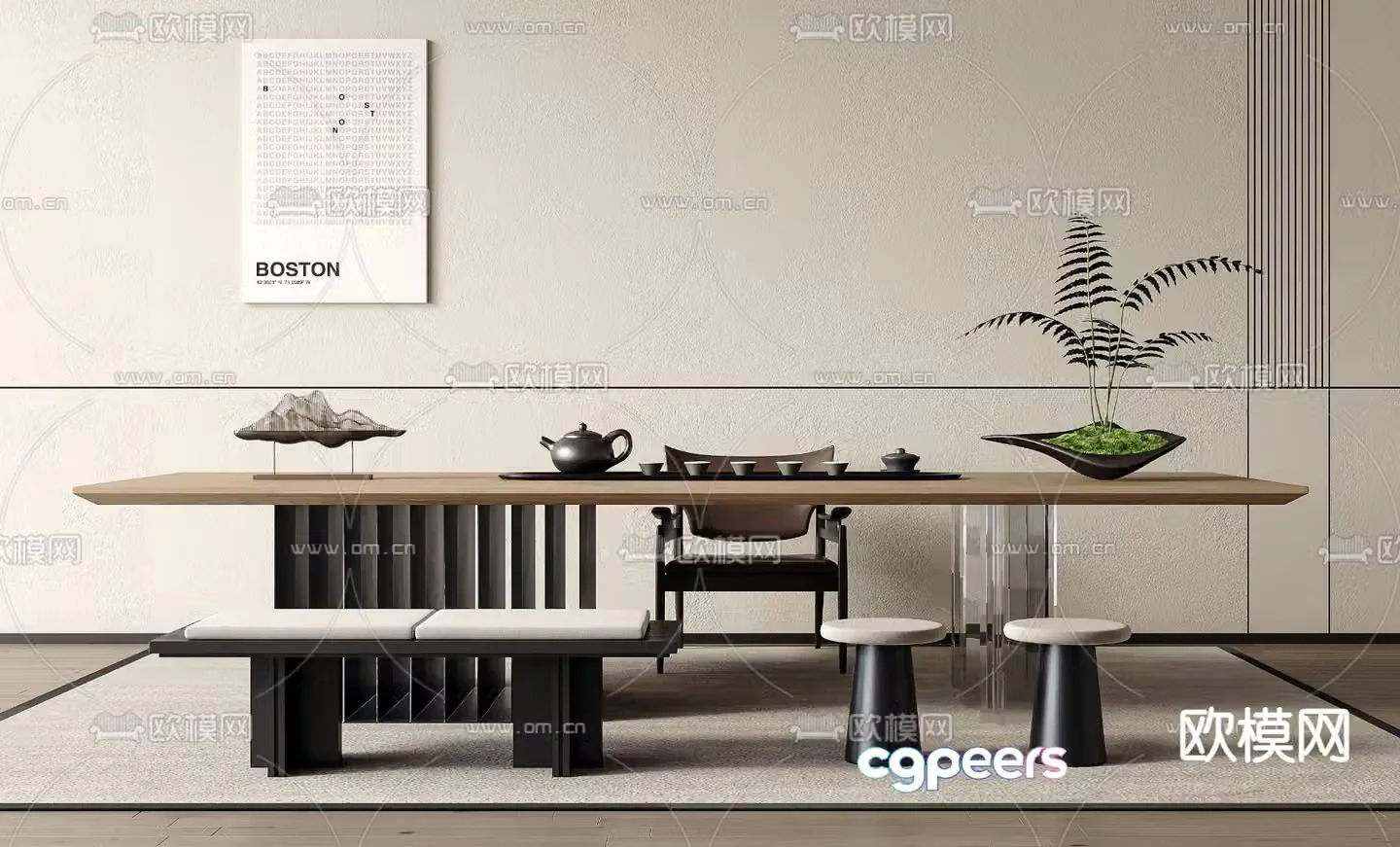 New Chinese style tea table tea table 3d model