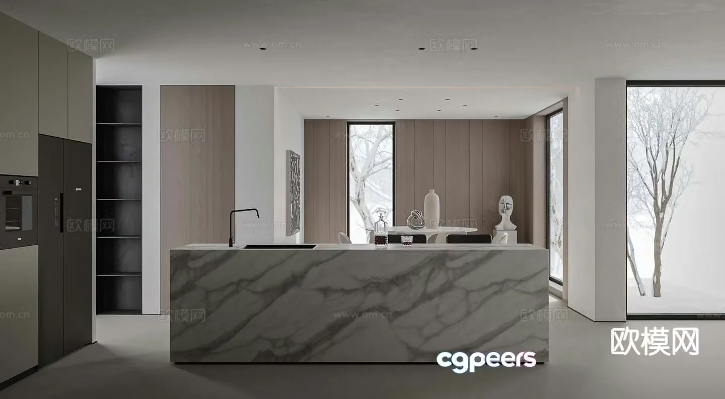 Modern island kitchen 3d model