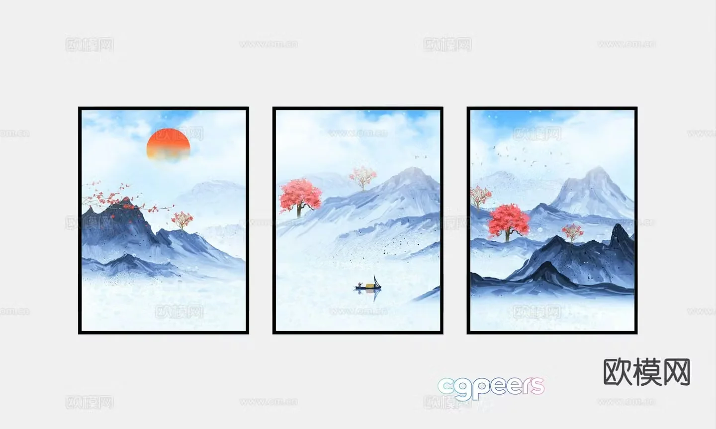 New Chinese style landscape painting decorative painting 3D model