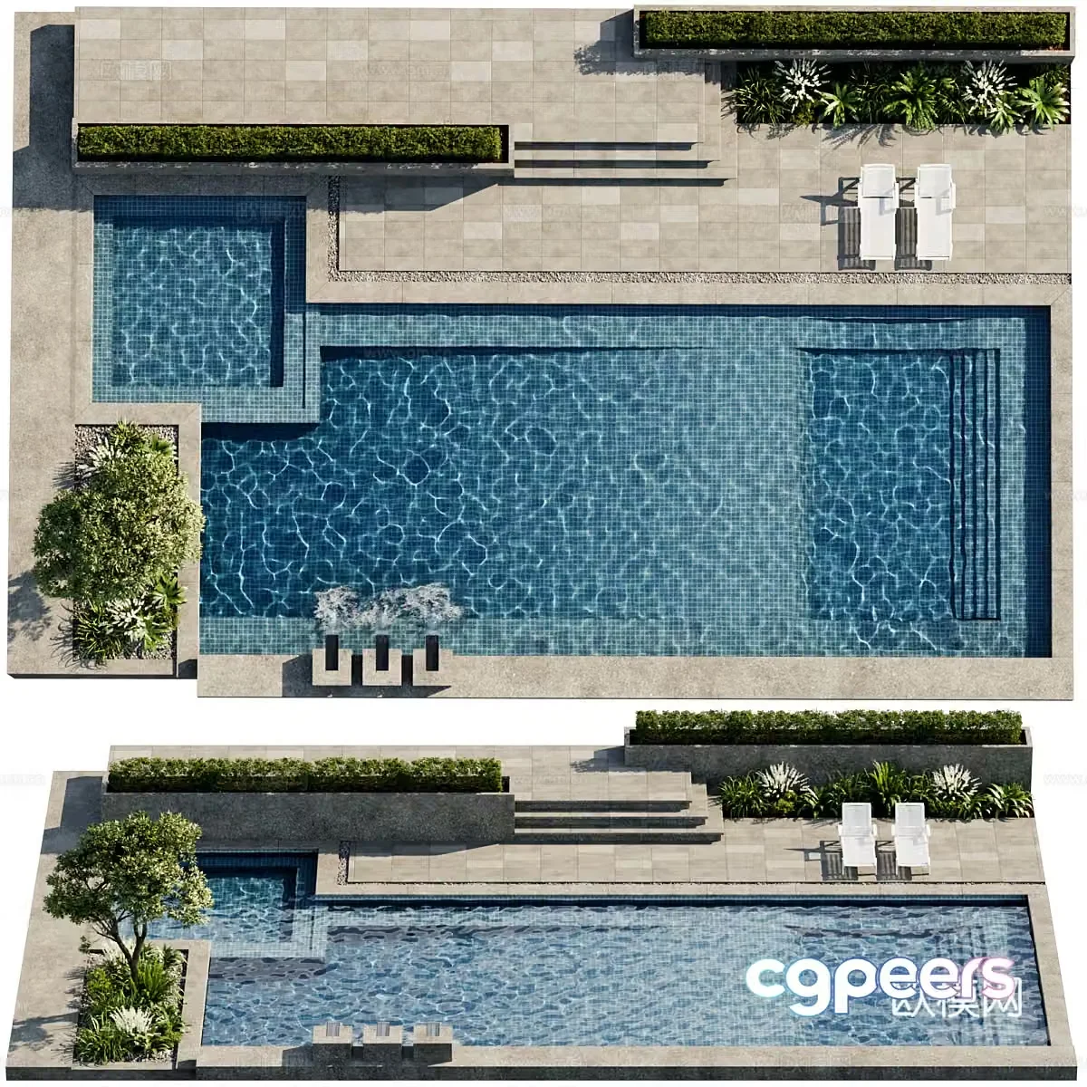 Modern outdoor courtyard swimming pool 3d model