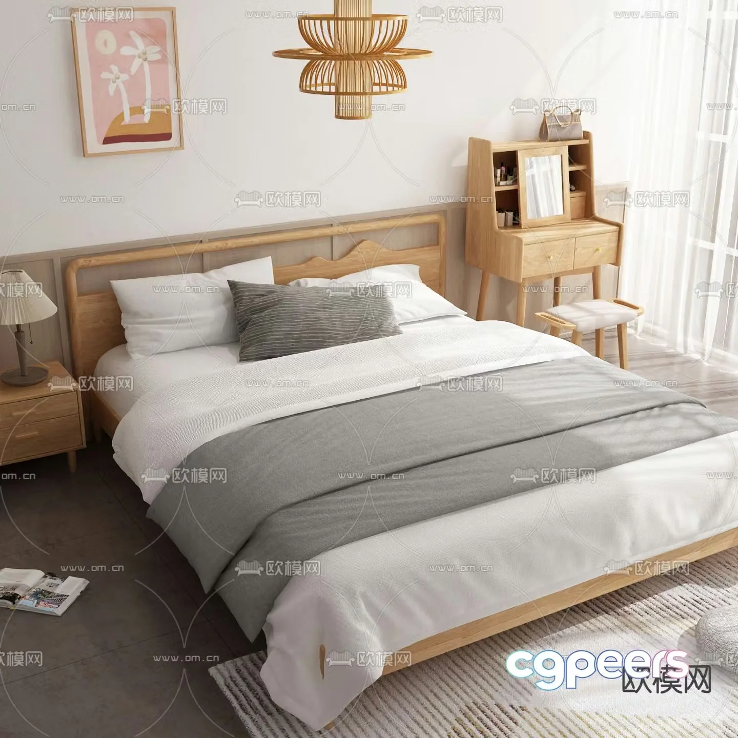 Wabi-sabi style B&B guest room 3D model