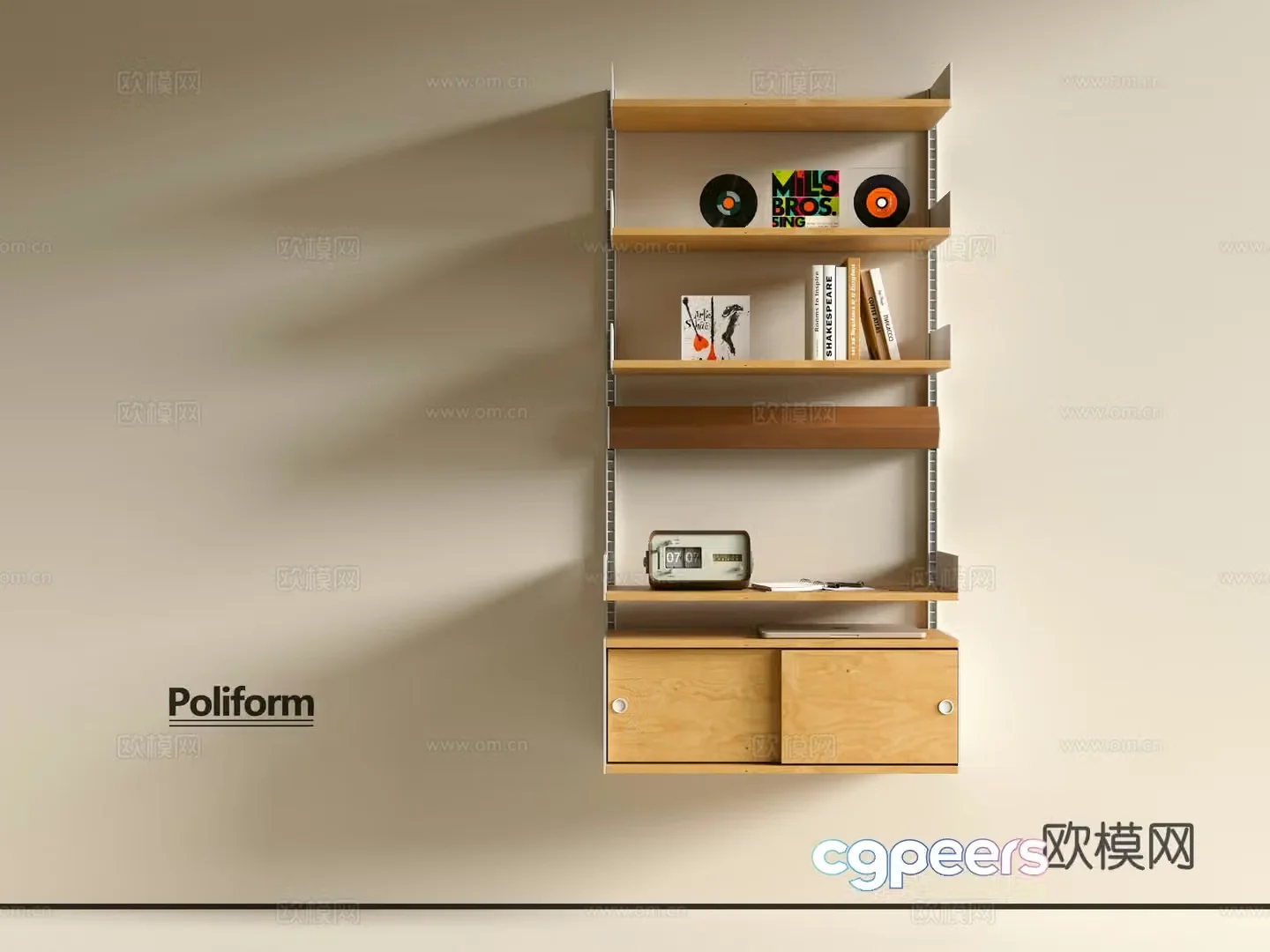 Modern medieval Bauhaus bookshelf bookcase 3d model