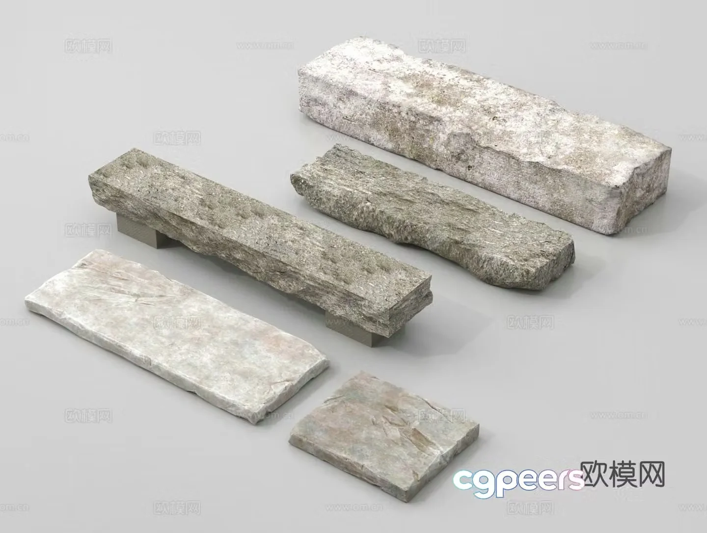 Bluestone slab stone stool old stone slab stone stairs 3D model