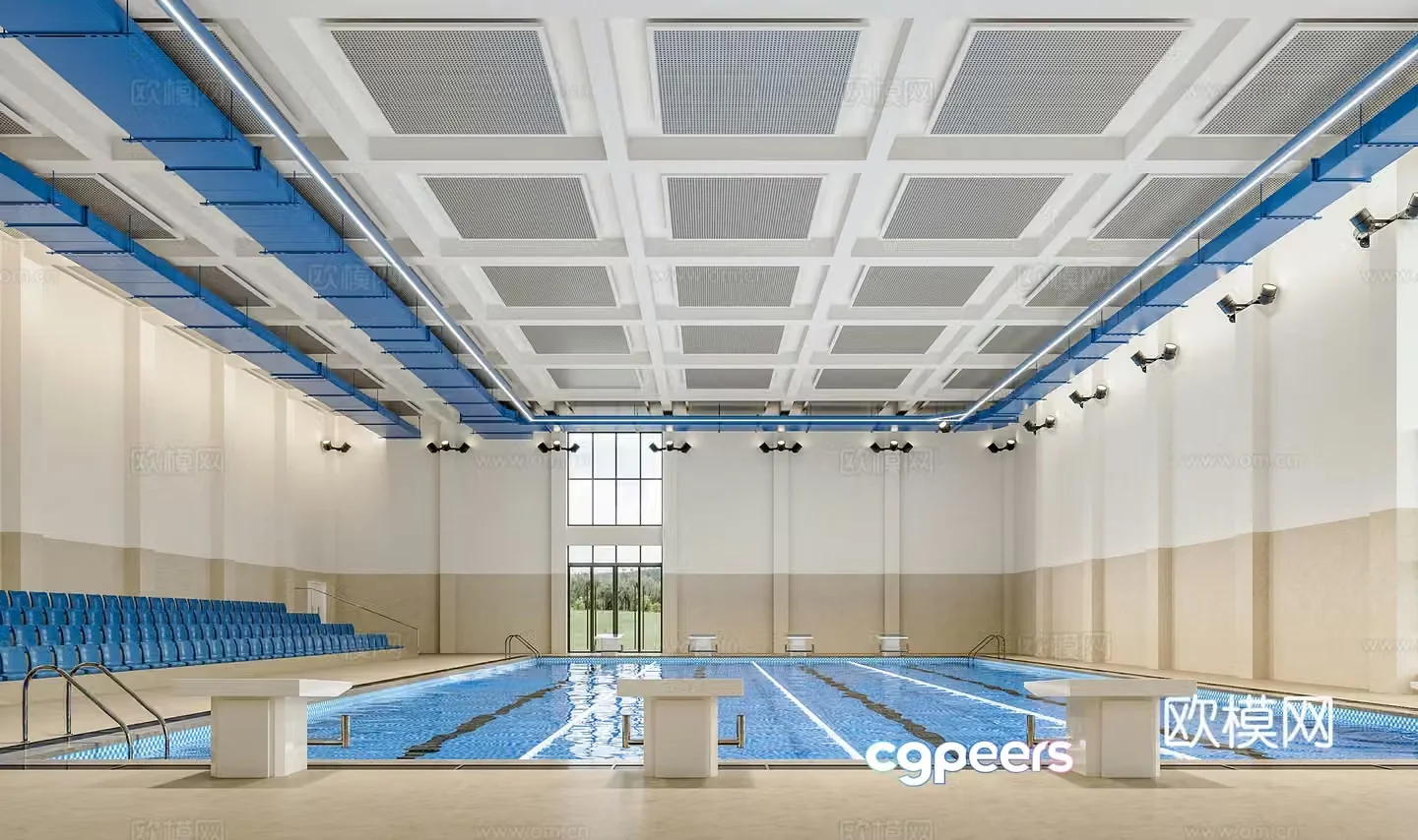 Modern swimming pool swimming pool swimming pool stand indoor swimming pool swimming area 3d model