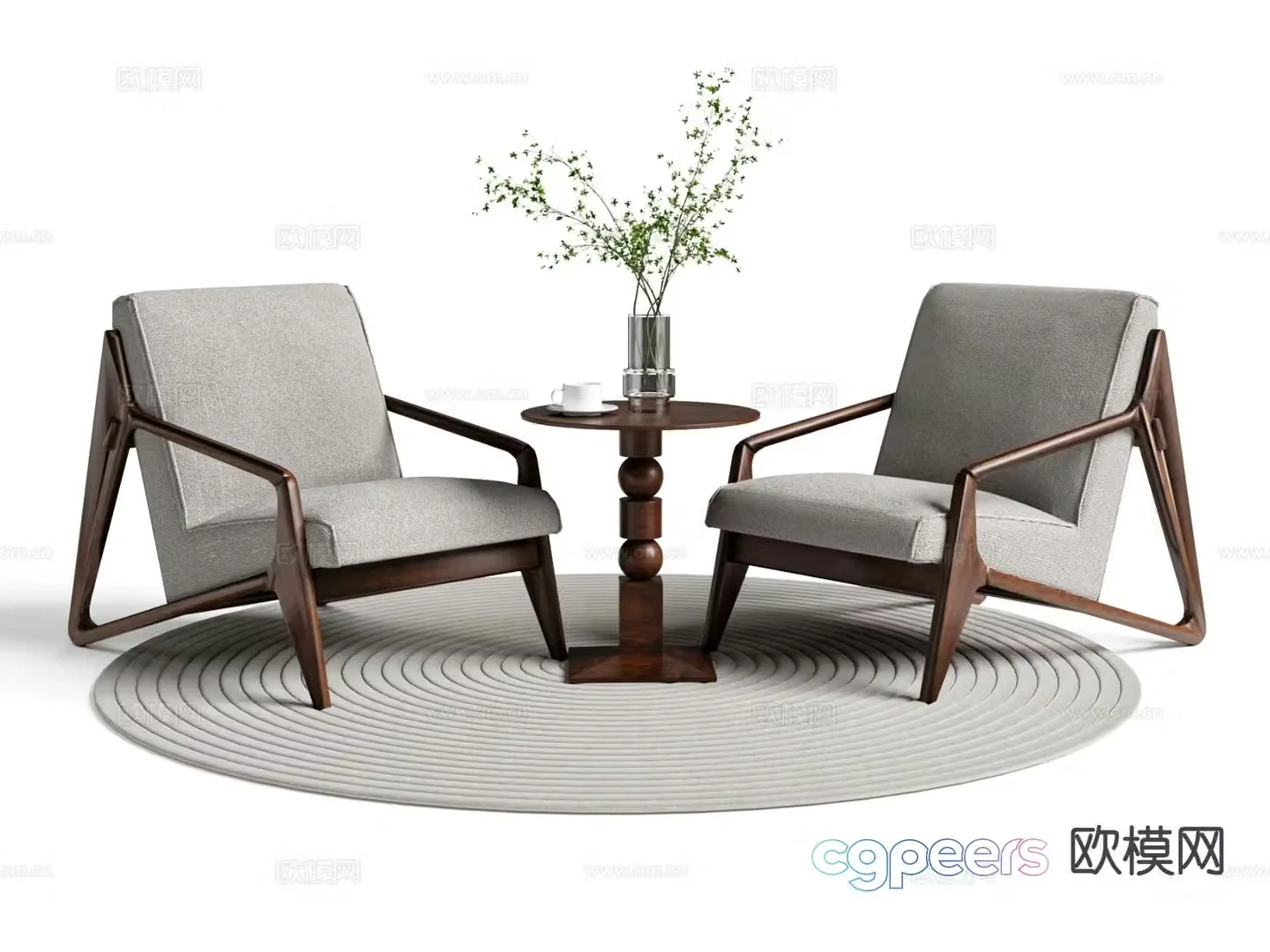 New Chinese style leisure tables and chairs Negotiation table and chairs 3D model