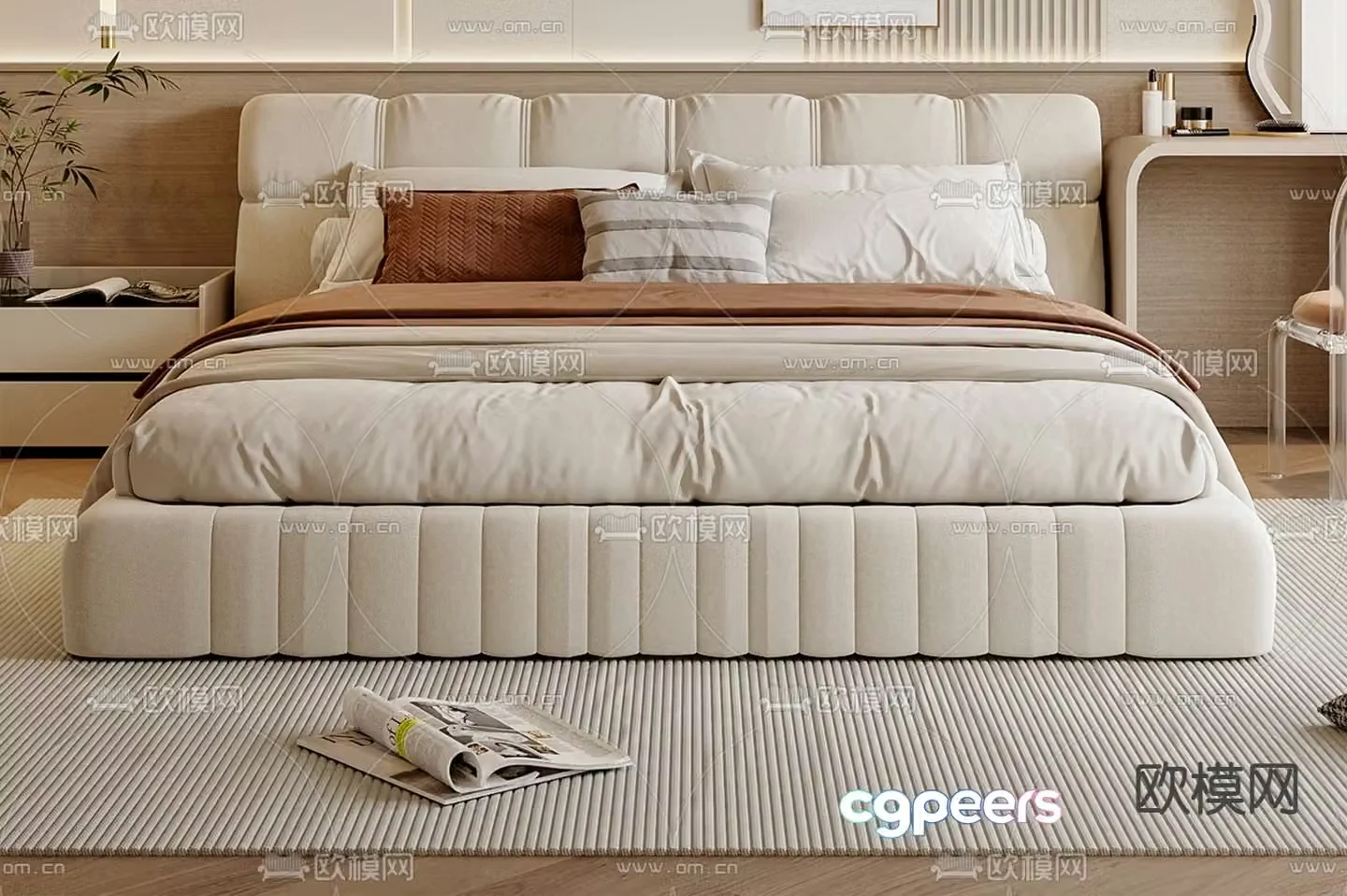 Cream style double bed 3d model