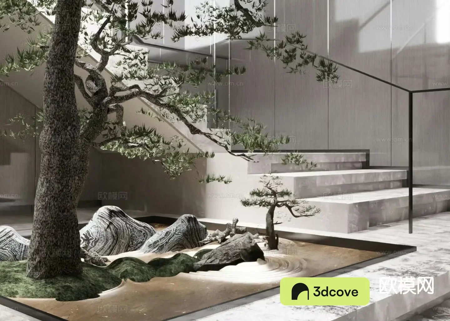 Modern interior landscape stairwell landscaping