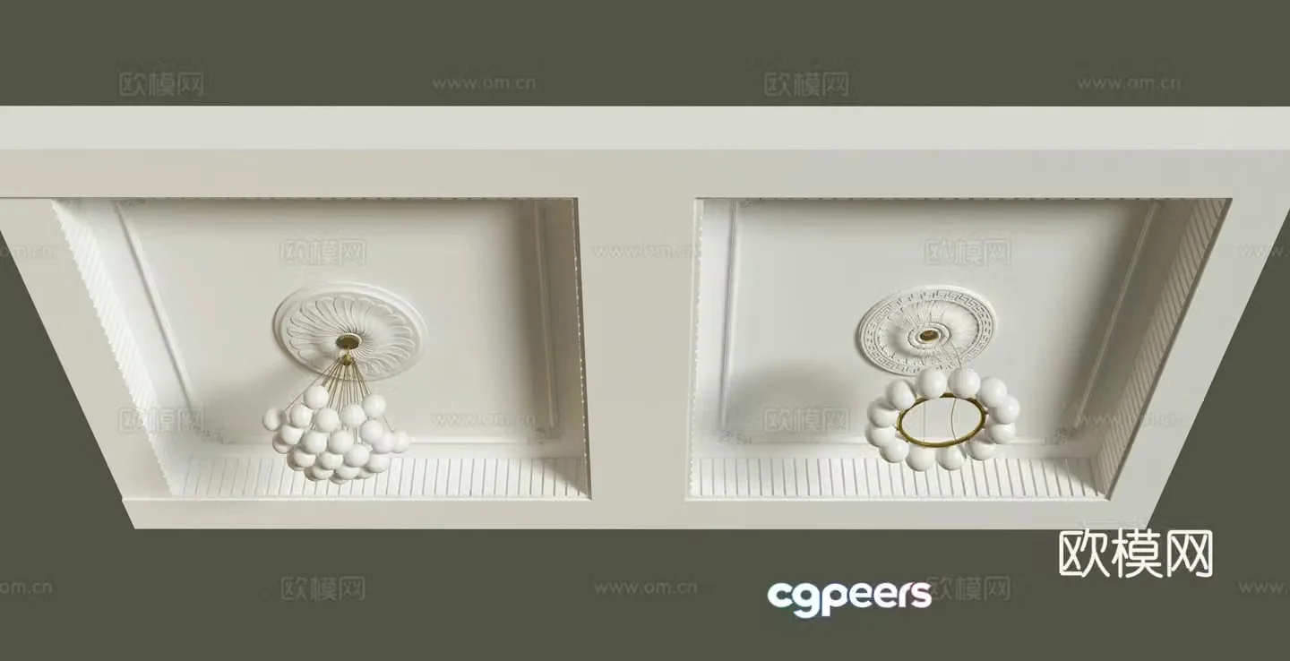 French American ceiling gypsum line carved lamp plate chandelier 3d model