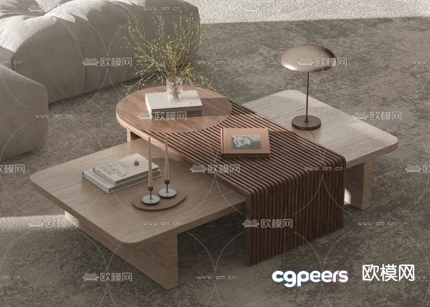 Wabi-sabi solid wood coffee table 3d model