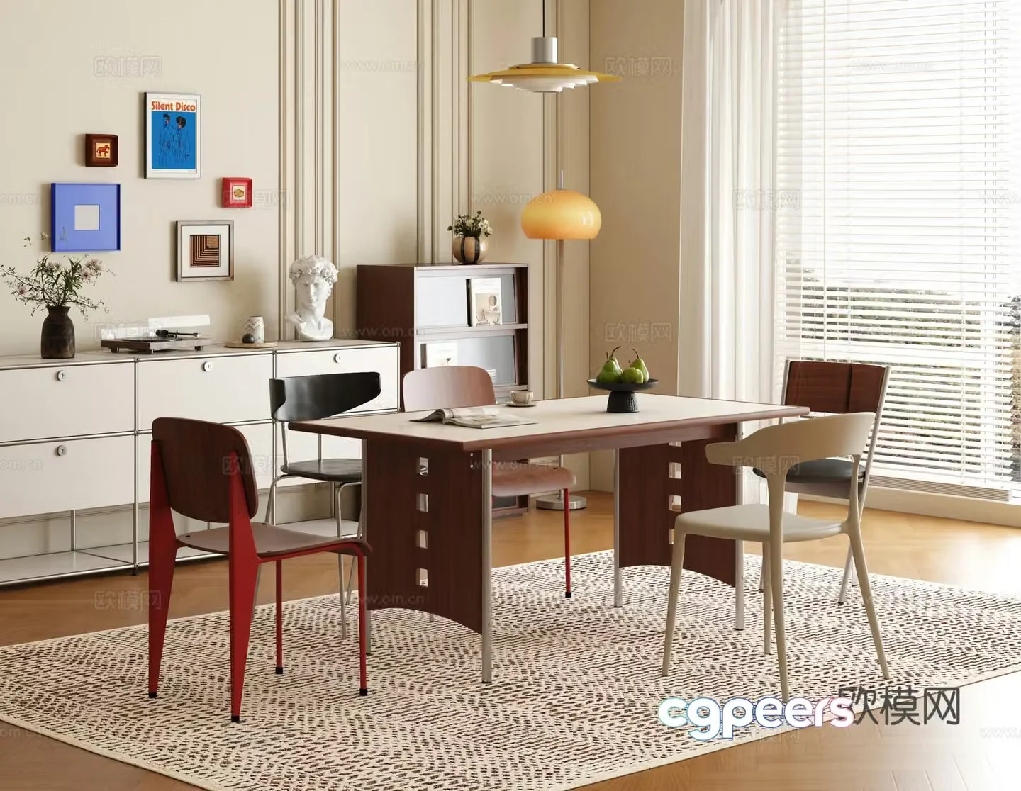 Modern medieval dining table and chairs Medium medieval restaurant 3D model