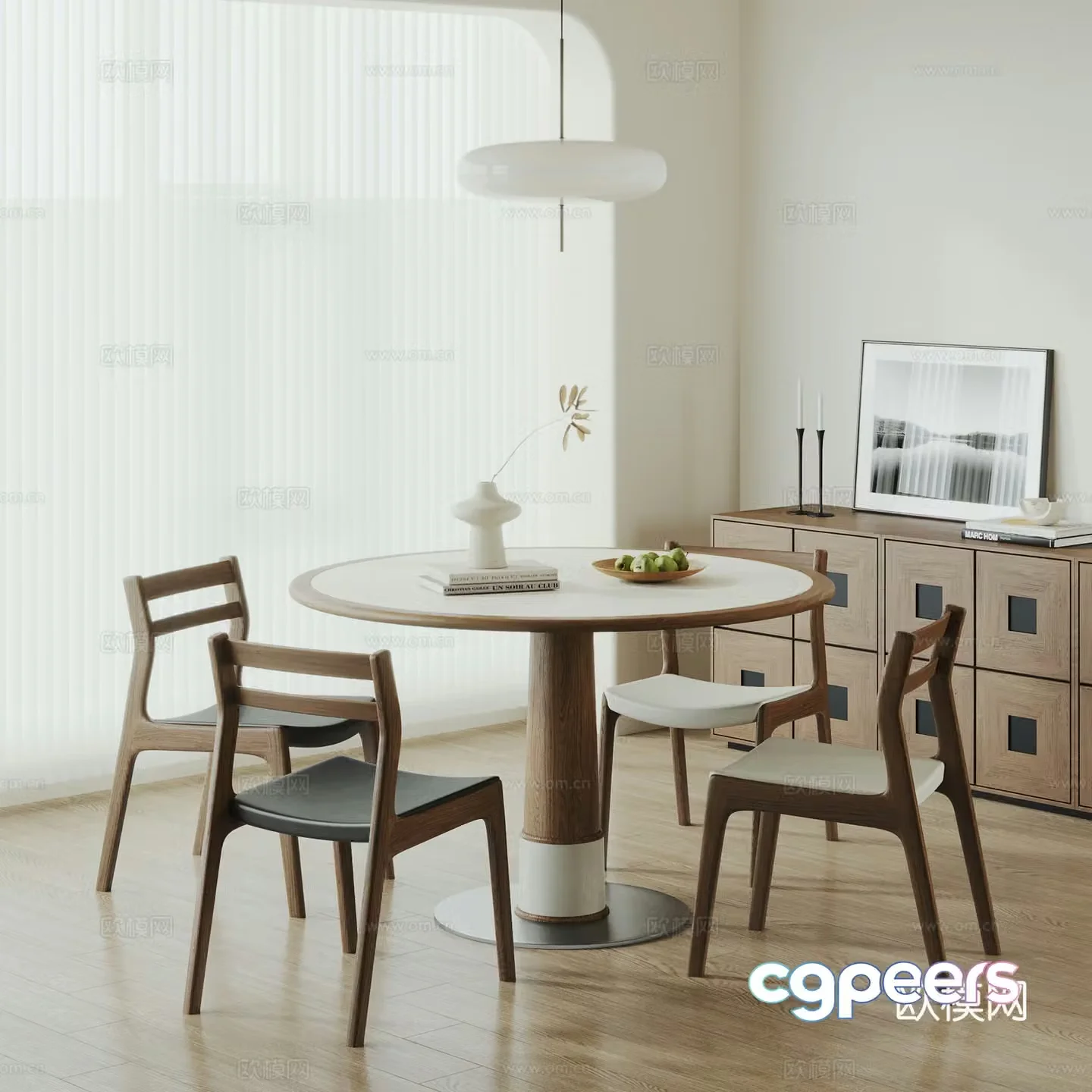 Middle style restaurant Dining table and chair Dining table Solid wood dining chair Leather dining chair Nordic log style 3d model