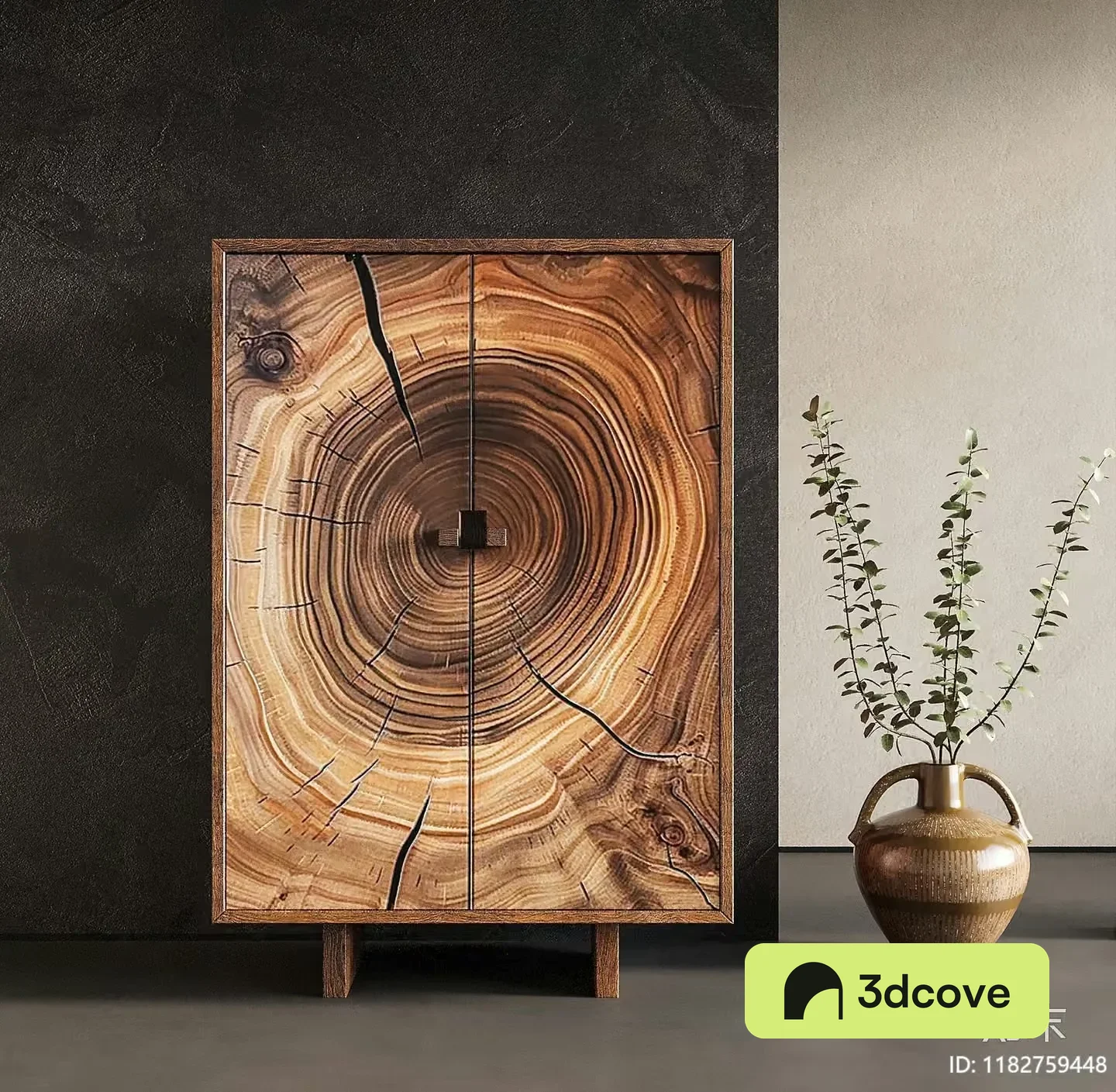 A Wooden Cabinet With A Unique Design