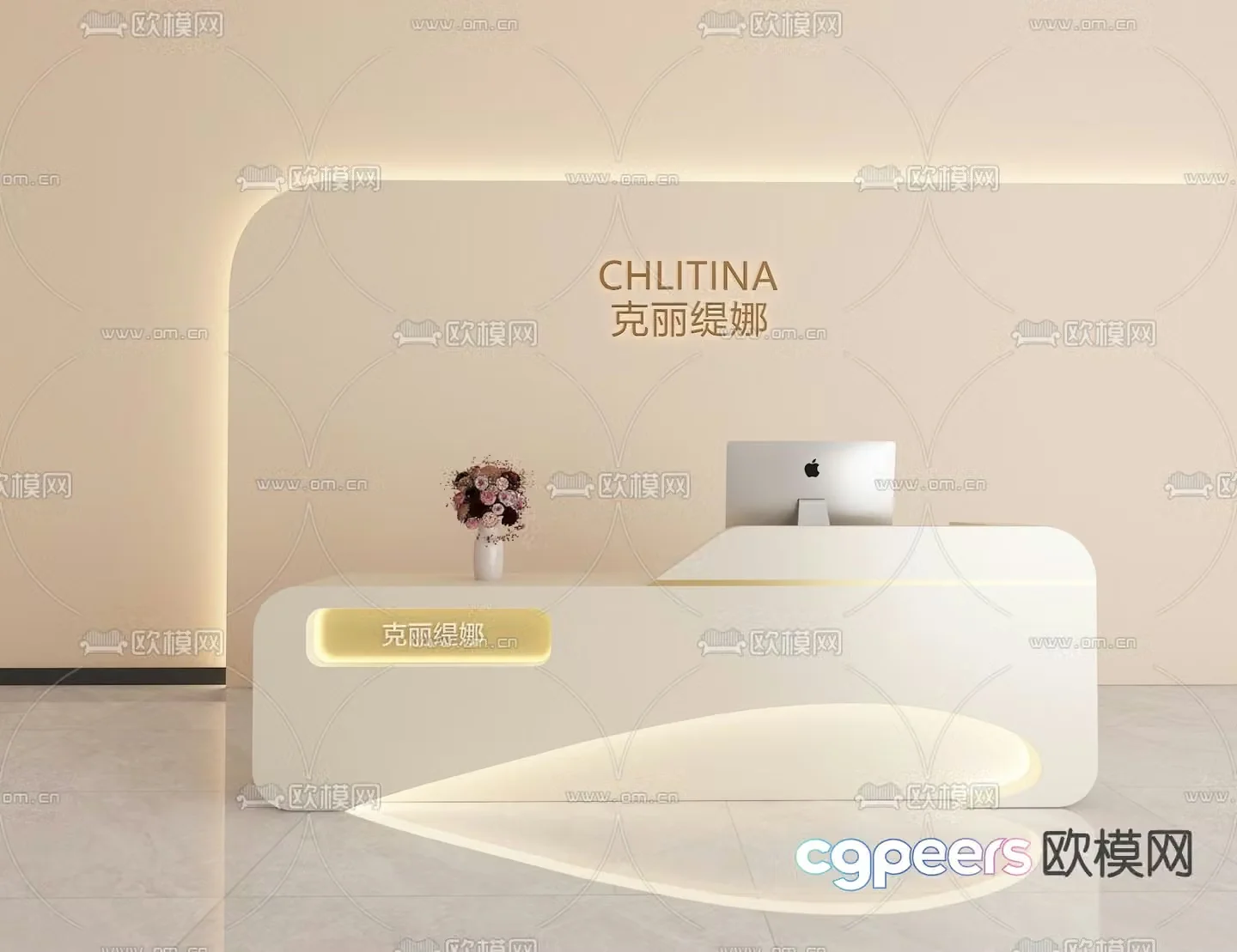 Beauty salon front desk reception desk 3d model