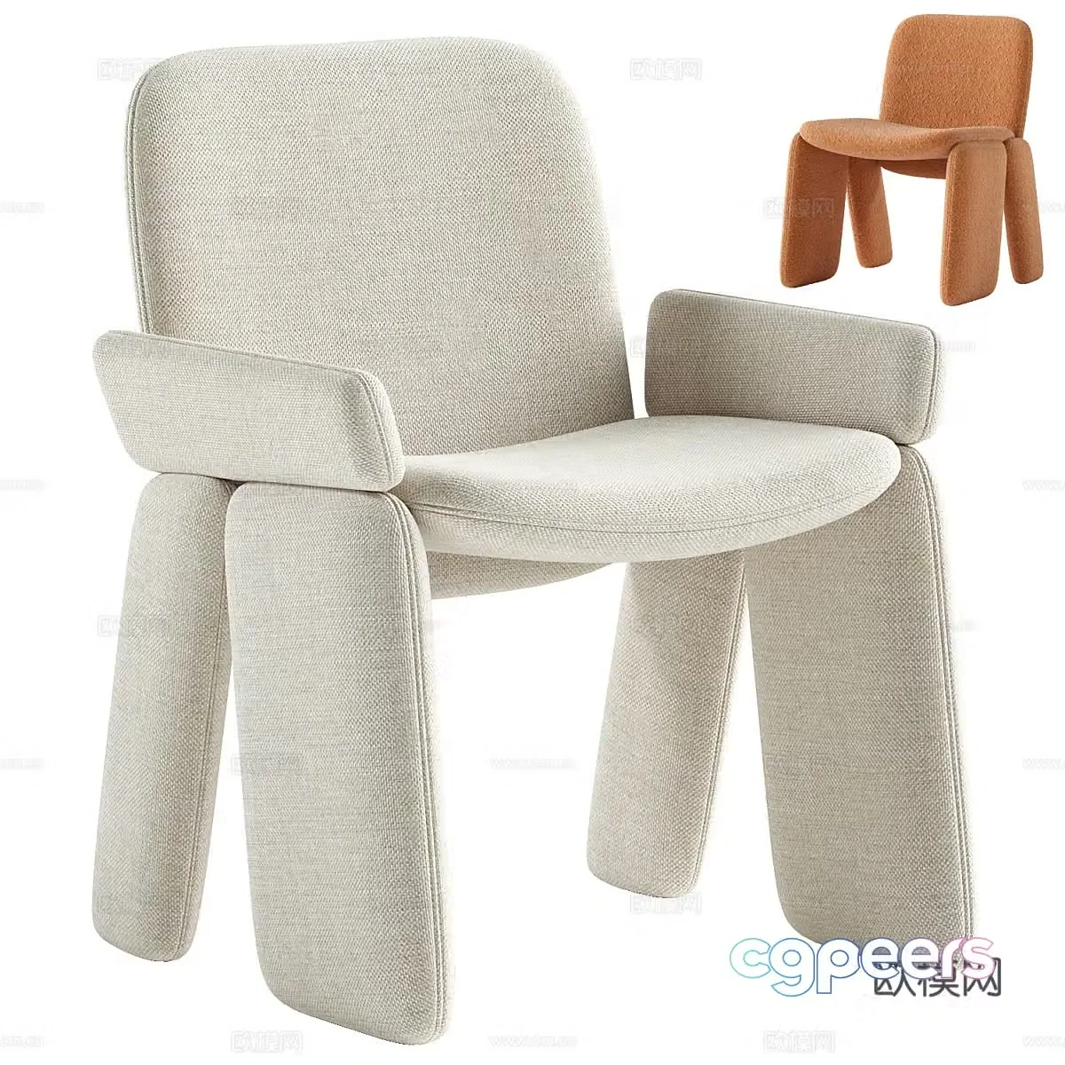 Modern cream style lounge chair 3d model