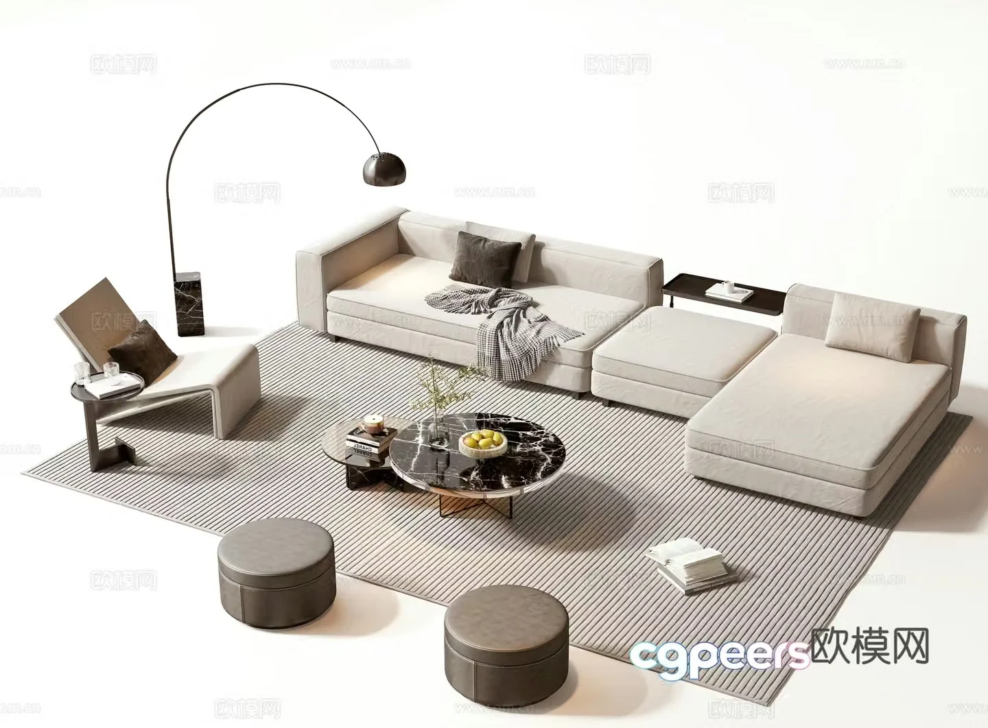 Modern sofa coffee table set 3d model