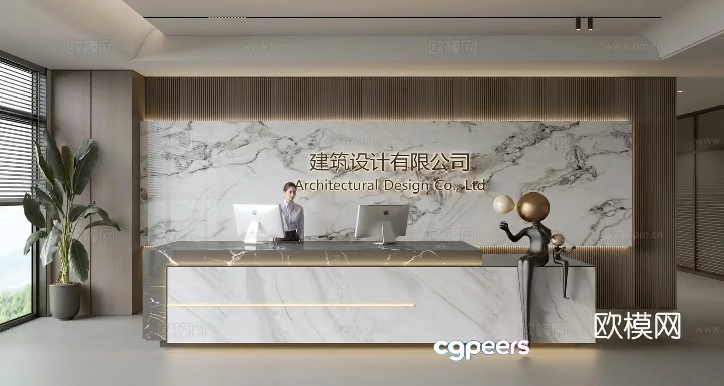 Modern company front desk reception area bar reception desk service desk company front desk background 3D model