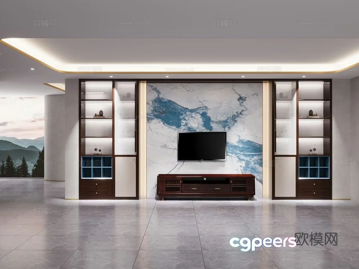 New Chinese TV Cabinet TV Background Wall Floor-standing TV Cabinet 3D Model