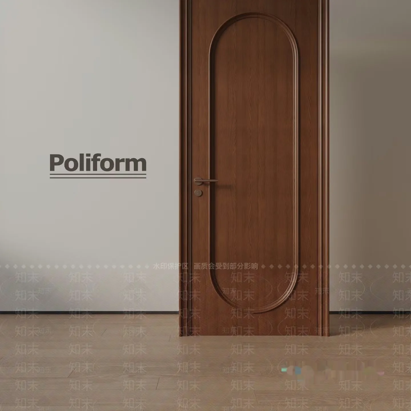 A Wooden Door With An Oval-Shaped Frame 3D Model – 14734 – VRAY Render