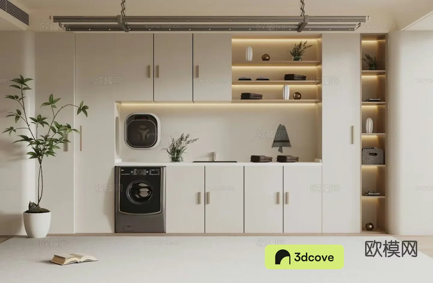 Cream style washing machine cabinet balcony cabinet