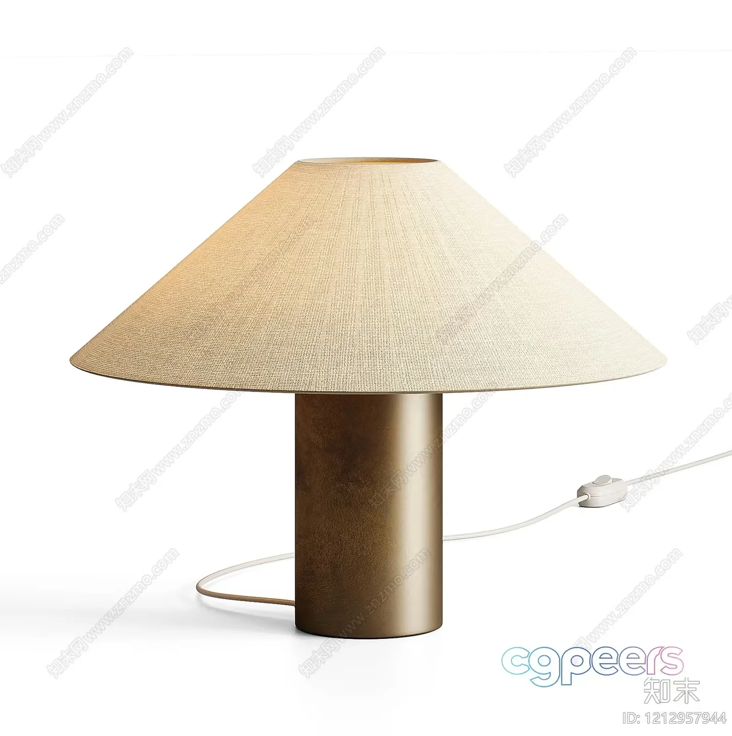 A Light Fixture With A Beige Lampshade And A Gold Base 3D Model – 23060 – VRAY Render