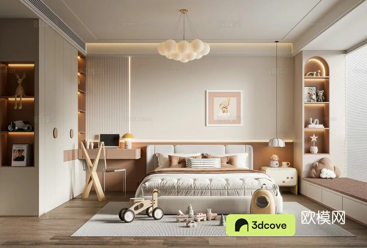 Modern creamy children’s room daughter’s room children’s double bed children’s wardrobe children’s desk and chair