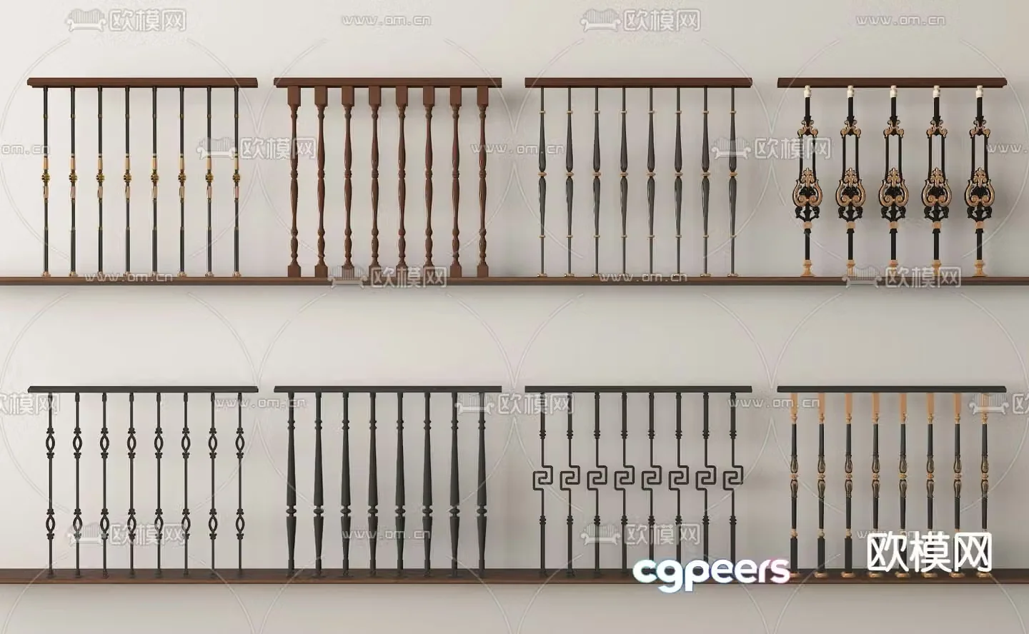 European railings guardrails fences handrails 3D model