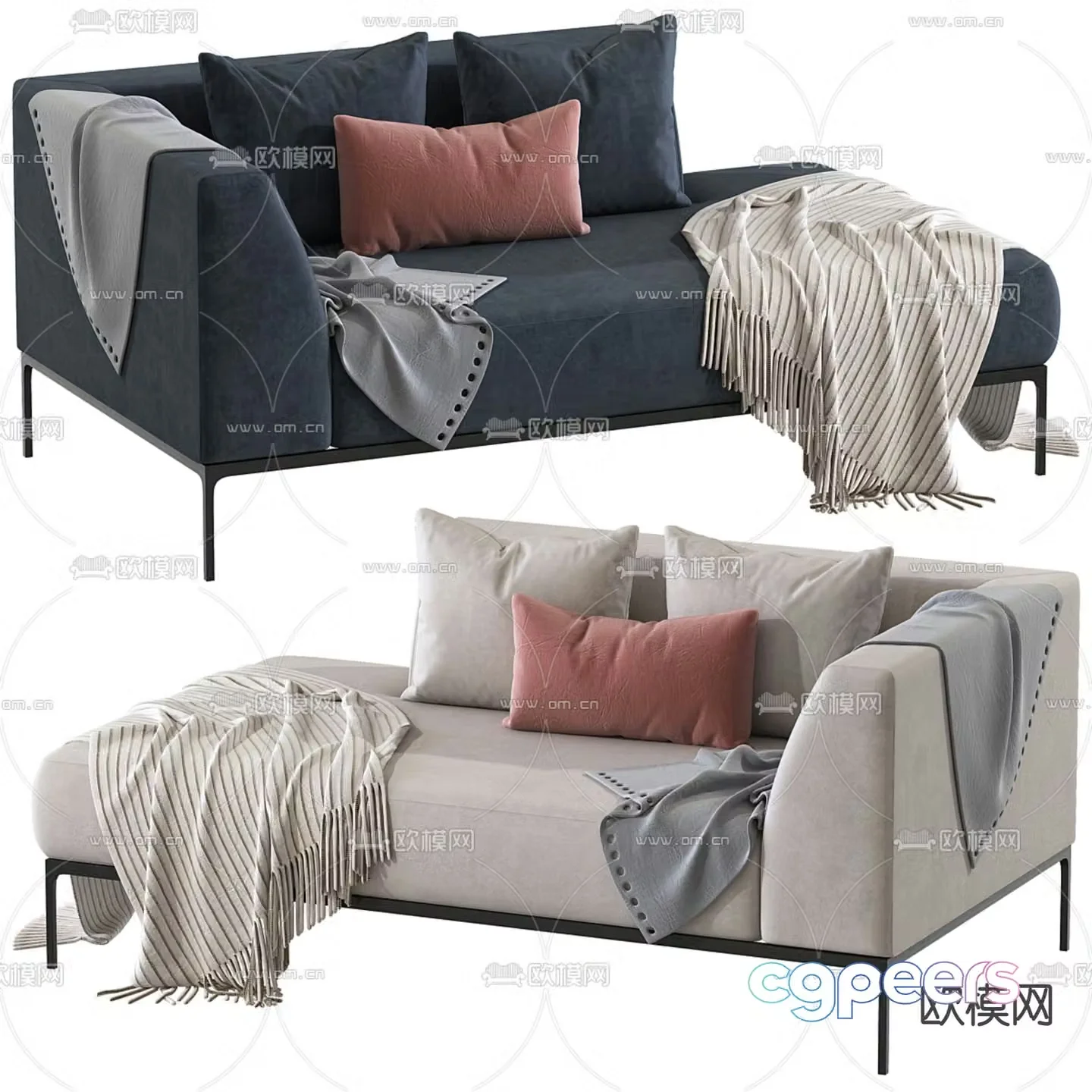 Modern fabric sofa chaise longue 3d model