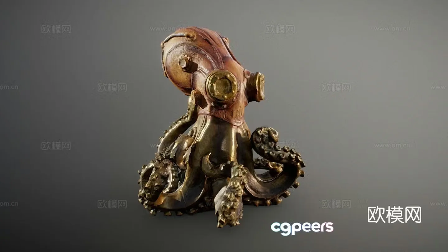 Steampunk Octopus Statue 3D Model