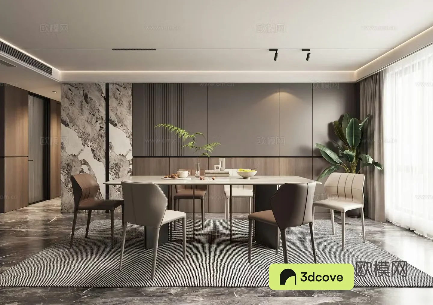 Modern high-end gray restaurant dining table and chair